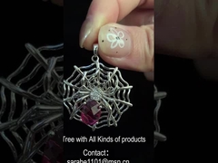 Sterling Silver Spider Web Pendant Red Ruby Swarovski Gemstone Necklace