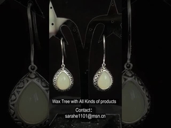 Carved 925 Sterling Silver Gemstone Earrings 5.63g Pear Shaped White Jade