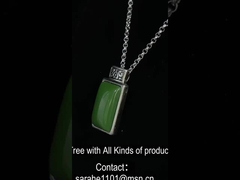 2.08g 925 Silver Gemstone Pendant Bead Chain 9x14mm Rectangle Green Jade Pendant