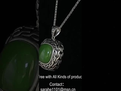 9.48g 925 Silver Gemstone Pendant Bead Chain 14x14mm Cushion Green Jade Pendant