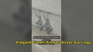 Stunning 925 Silver Apple Green CZ Flower Earrings Apple Green Hook