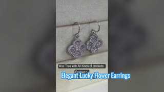 Elegant 925 Silver Lucky Flower Earrings Peach Pink CZ
