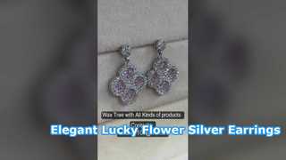 Elegant 925 Silver Lucky Flower CZ Earrings Pink Stud