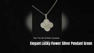 Stunning 925 Silver Lucky Flower Pendant with Apple Green CZ