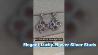 Elegant Lucky Flower 925 Silver CZ Stud Earrings