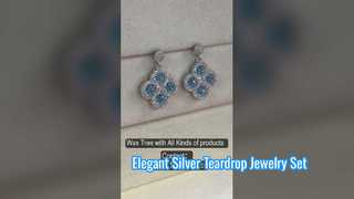 Elegant 925 Silver Teardrop Jewelry Set for Weddings Blue CZ Earring Studs