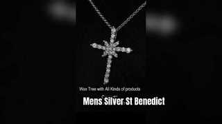 Mens 925 Silver CZ St Benedict Pendant