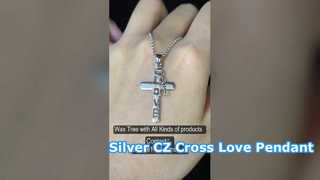 Sterling Silver CZ Cross Pendant Necklace