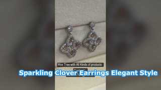 Sparkling Sterling Silver Four Leaf Clover CZ Earrings Champagne