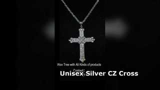 Unisex Silver CZ Cross Pendant 925 Sterling Silver
