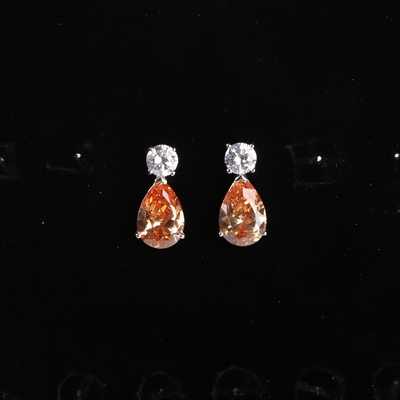 925 Sterling Silver Champagne Crystal Diamond Earrings Pear Shaped Earrings