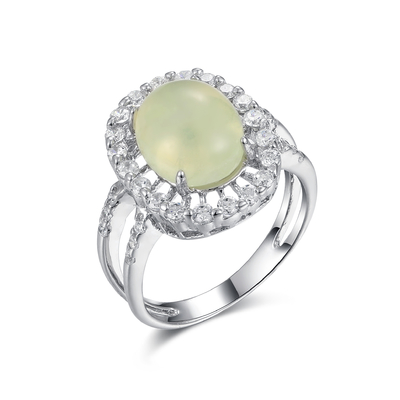 Stone of Hope 925 Silver Gemstone Rings 9x11mm Oval Prehnite for Women