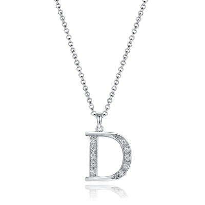 Customized Letters Pendant Cubic Zircon Silver CZ Cross Pendant Beaded Necklace