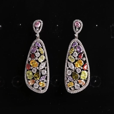 Colorful Fashion Hoop Earrings Handmade Jewelry 925 Sterling Silver Gemstone Earrings