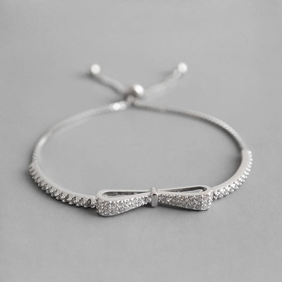 4.13g Bowknot Cubic Zirconia Bracelet Fashion Jewelry Sterling Silver 925 For Women