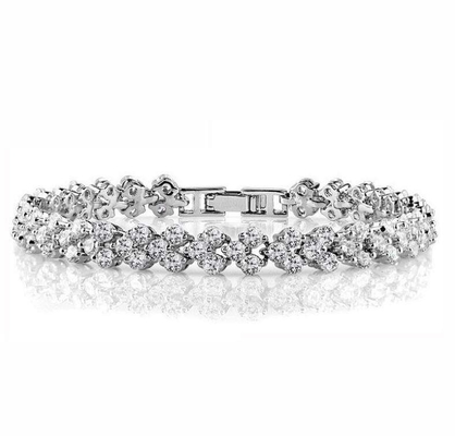 Roman Chain Heart Designs 925 Sterling Silver Tennis Bracelet Zirconia Diamond