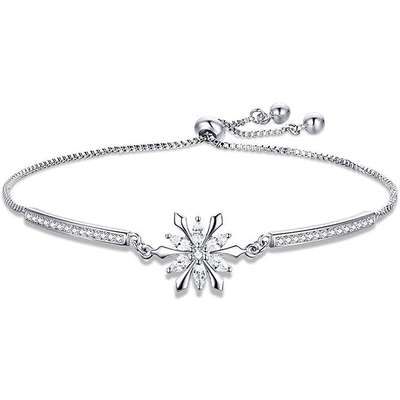 Women'S Girls Plating S925 Silver Bracelet Adjustable Chain Snowflake Personalised