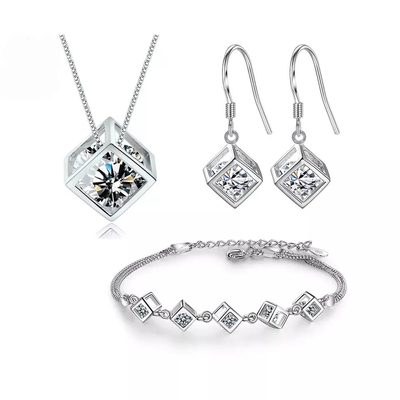 Custom 925 Sterling Silver Jewelry Set For Women Wedding Luxury Pendant Necklace Earrings