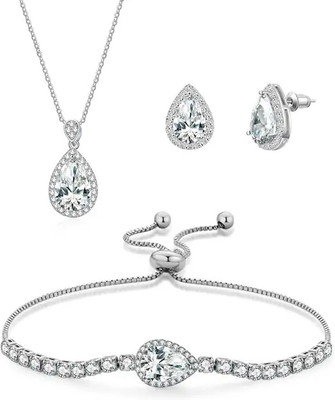 Elegant Luxury Zircon Teardrop Necklace And Earrings , Fashion Women'S Wedding Set