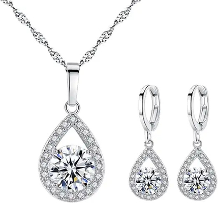 Crystal Teardrop Pendant Silver 925 Jewelry Set Diamond Earrings And Pendant Set