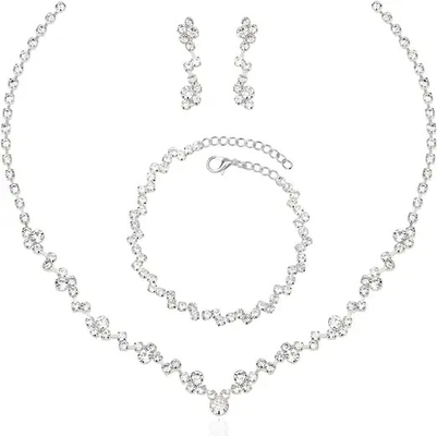 Wedding Women'S Silver 925 Jewelry Set Crystal Necklace Earring And Bracelet Set