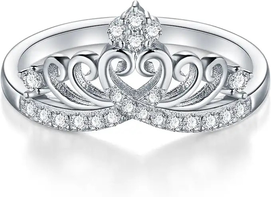 2.0mm Main Stone 925 Silver Engagement Ring , Crown Shaped Engagement Ring For Women