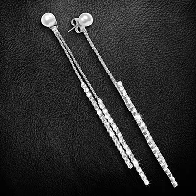 Lightning Bolt Hoop 925 Silver CZ Earrings , 0.8g Long Drop Chain Earrings
