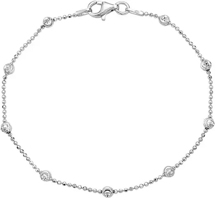 1.8g Women's 925 Silver Bead Bracelet Crescent Chain Designer