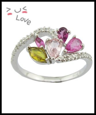 925 Silver Gemstone Rings For Casual / Party Tourmaline Stone 3-5g Silver Weight