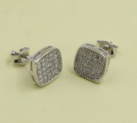 Sparkling Square Sterling Silver Stud Earrings With Cubic Zirconia Simple Sterling Silver Earrings Silver Post Earrings