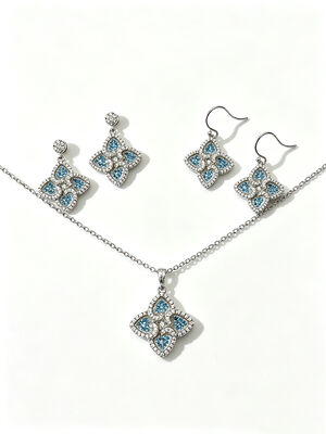Best for 2026 World Cup Light Weight Beautiful Silver 925 Jewelry Set with AAA Cubic Zirconia Teardrop Pendant Earrings and Ring for Wedding and Gifts, Aquamarine Colorful Jewelry Set Same Colleciton