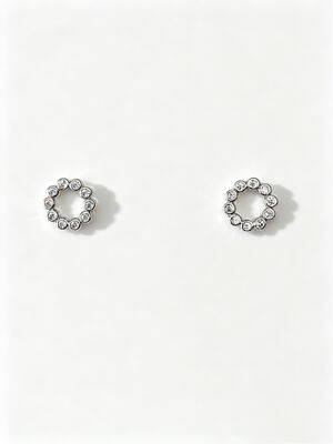 925 Silver White Rhodium CZ Circle Round Earrings delicate and sparkling cubic zirconia stones set in sterling silver ideal for daily wear and special occasions