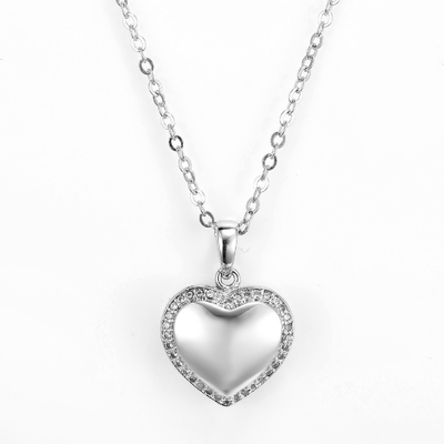 3.15g 925 Silver CZ Pendant Rhodium Valentines Day Heart Pendant
