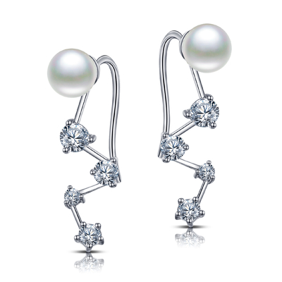 Fresh Water Pearl Cartilage Earrings 925 Silver CZ Earrings 6.0mm Round Pearl