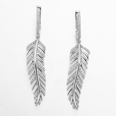 Leaf Earrings Design 925 Silver CZ Earrings Swaying Free To Fly