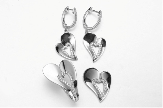 Telesthesia Sterling Silver Double Heart Necklace Cubic Zirconia