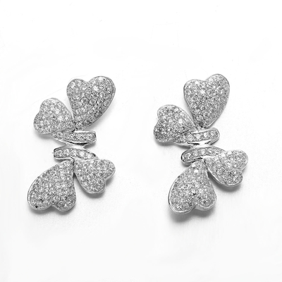 Bow of Four Hearts 925 Silver CZ Stud Heart Earrings Small Silver Hoop Studs