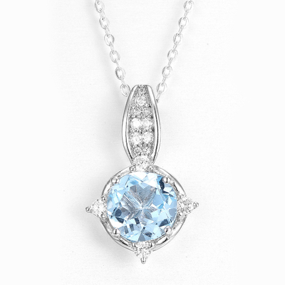 2.75g 925 Silver Gemstone Pendant 10mm Swiss Blue Topaz Birthstone Necklace