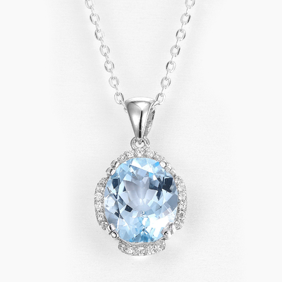 13mm Sterling Silver Topaz Pendant Sky Blue Aquamarine Gemstone Necklace