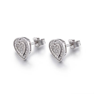 1.57g 925 Silver CZ Earrings Double Heart Bridal Statement Earrings