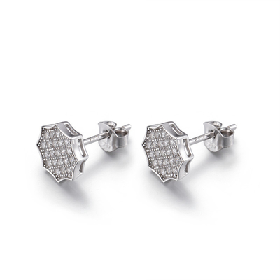 Geometric Figure 925 Silver CZ Earrings Unisex Octagon Stud Earrings