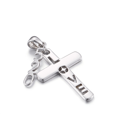 2.89g Sterling Silver CZ Cross Pendant OEM Love Letter Pendant Necklace