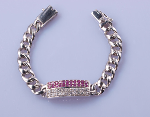 13.5cm 925 Silver CZ Bracelet AAA+Grade Cubic Zirconia Pinky White