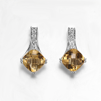 Yellow 925 Sterling Silver Gemstone Earrings 2.6g Silver Citrine Drop Earrings