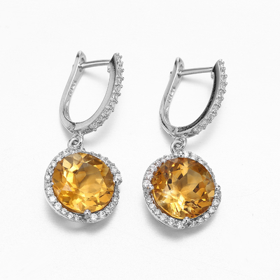 OEM 925 Sterling Silver Gemstone Earrings Citrine Earrings Rhodium Plated