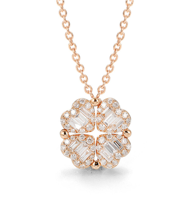 4 Clover 18K Gold Diamond Necklace 14.5mm 1.08 CT Womens
