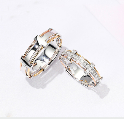 4.5g 6.5g 18K Gold Diamond Rings Couples Cross Promise Rings