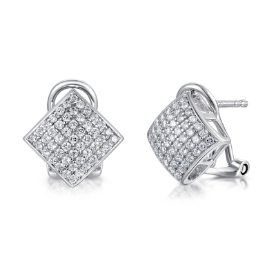 Mirror Polished Square Screw Back Earrings 1.1mm AAA+ 925 Silver CZ