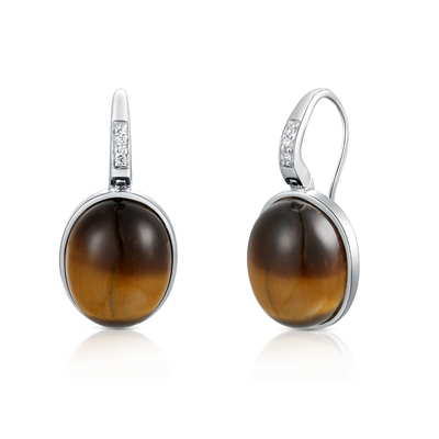 Oval Shape 925 Sterling Silver Gemstone Earrings Rhodium Plated Intellectual Style