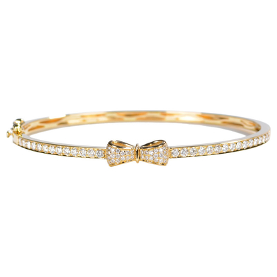Customized Bowknot Gold Diamond Bangle Bracelets 18K 0.96ct 16.5cm Luxurious